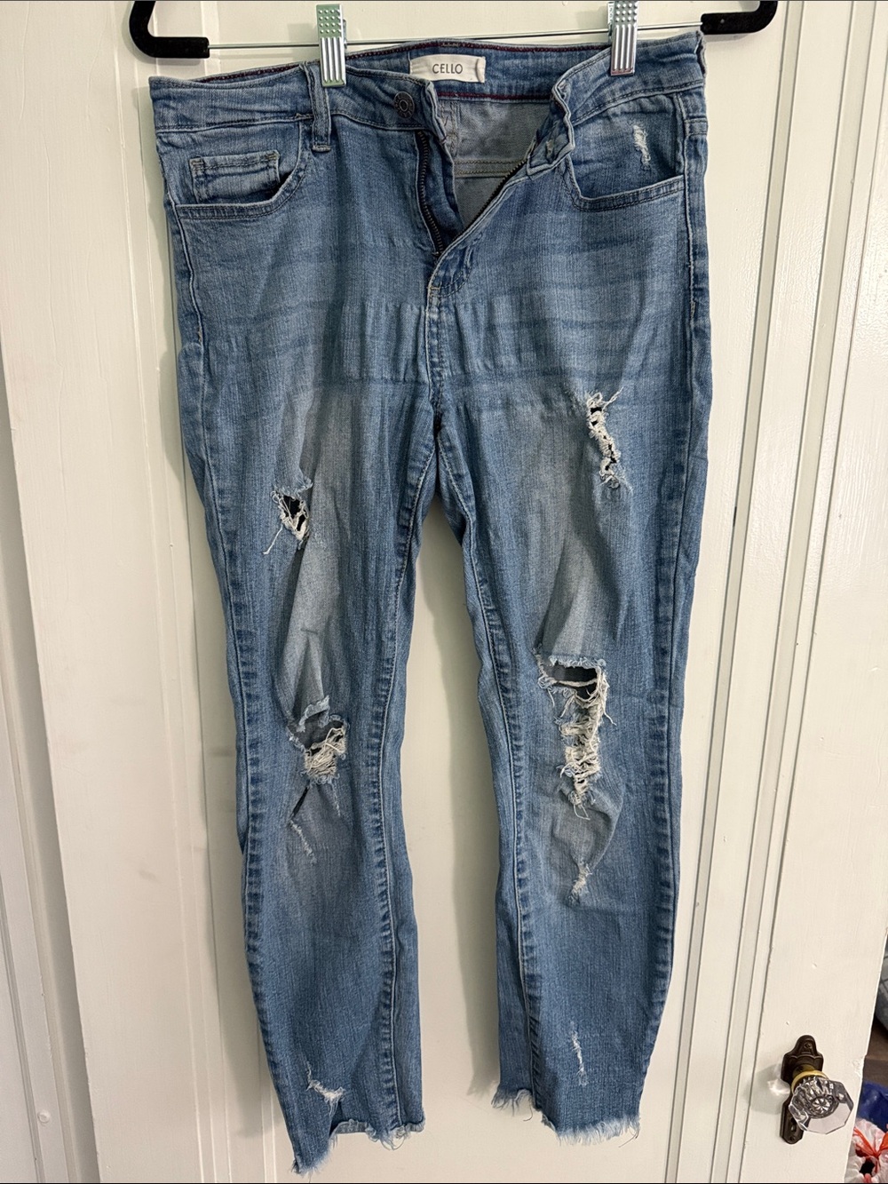 Cello Light Blue Distressed Skinny Jeans with Frayed Hem